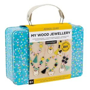 Petit Collage Animal Glam Wood Jewelry Set Craft Kit– Activity Set to Make Charm Bracelets and Necklaces for Women – Creative Toys for Ages 6  – Ideal Crafts for Kids