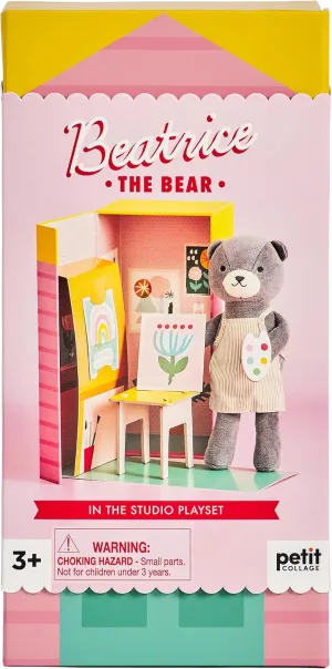 Petit Collage Beatrice The Bear Studio Play Set Includes Stuffed Animal Toy and Pop-Out Play Set Box Encourages Creative Expression