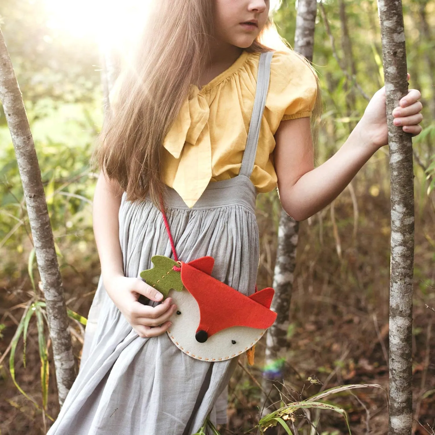 Petit Collage DIY Woodland Fox Felt Bag, Crossbody Bag for Kids with Matching Acorn Zipper Purse for Kids – DIY Crafts Sewing Kit– Makes a Great Gift Idea for Ages 6 