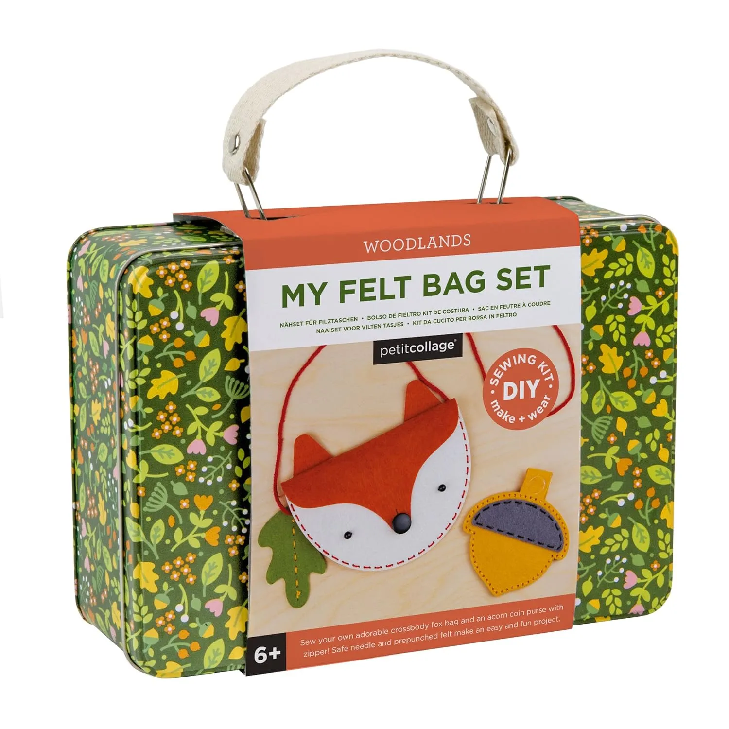 Petit Collage DIY Woodland Fox Felt Bag, Crossbody Bag for Kids with Matching Acorn Zipper Purse for Kids – DIY Crafts Sewing Kit– Makes a Great Gift Idea for Ages 6 