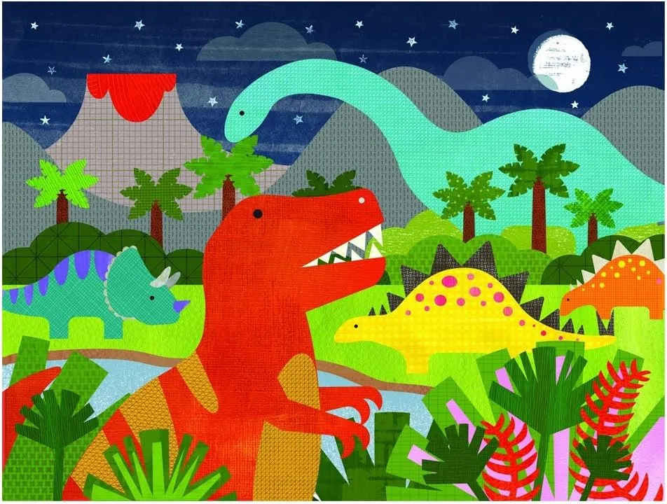 Petit Collage Floor Puzzle Dinosaur Kingdom 24 Pieces | Large Puzzle for Kids | Completed Dinosaur Puzzle Measures 18” x 24” | Makes a Great Gift Idea for Ages 3 