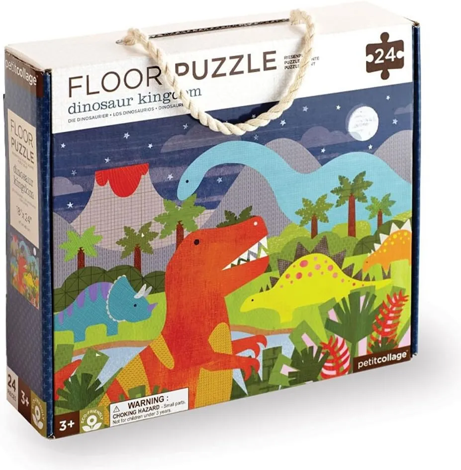 Petit Collage Floor Puzzle Dinosaur Kingdom 24 Pieces | Large Puzzle for Kids | Completed Dinosaur Puzzle Measures 18” x 24” | Makes a Great Gift Idea for Ages 3 