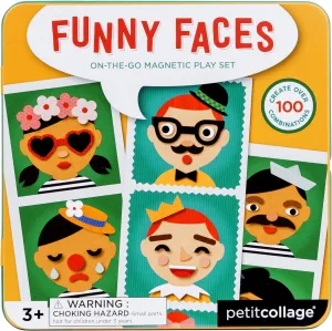 Petit Collage Funny Face Magnetic Travel Play Set – Fun Game for Families, Ideal for 2-4 Players, Ages 4  – Travel Game for Kids with Handy Portable Tin – Make a Great Gift Idea