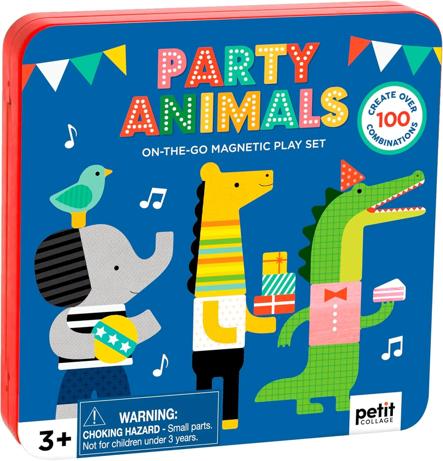 Petit Collage Magnetic Play Set, Party Animals – Mix & Match Magnetic Game Board, Ideal for Ages 3  – Includes 2 Magnetic Scenes and Over 25 Magnet Pieces, Ideal Travel Activity for Kids