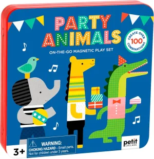 Petit Collage Magnetic Play Set, Party Animals – Mix & Match Magnetic Game Board, Ideal for Ages 3  – Includes 2 Magnetic Scenes and Over 25 Magnet Pieces, Ideal Travel Activity for Kids
