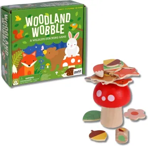 Petit Collage: Woodland Wobble | Wooden Stacking Game for Kids | Roll The Die and Stack The Objects on The Mushroom | Don't let The Tower Fall!| Great for Ages 4 