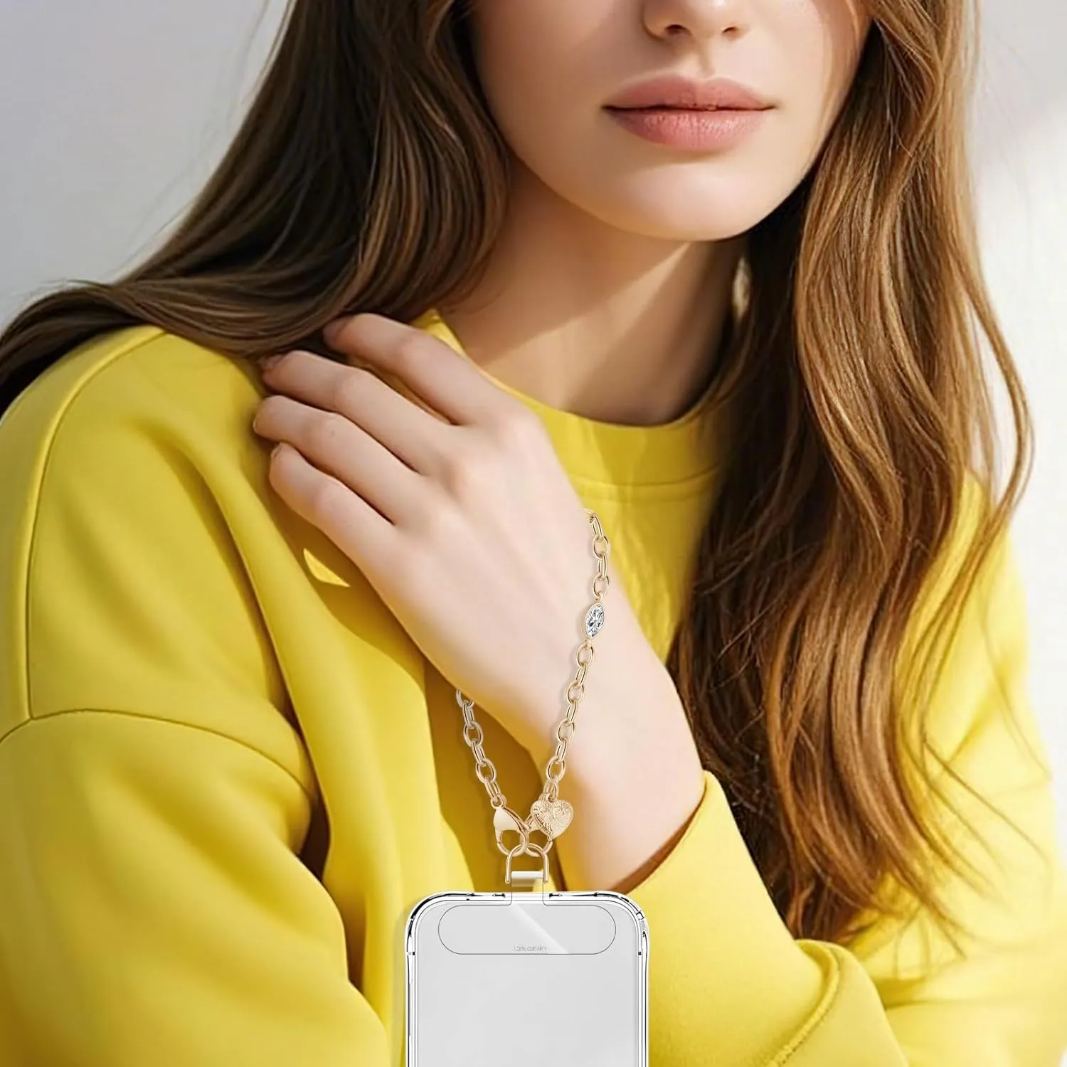 Phone Charm Strap With Metal phone chain Detachable iPhone Wrist Strap Hands-free Phone Wristlet Cell phone chain strap with Clear Phone Tether Tab