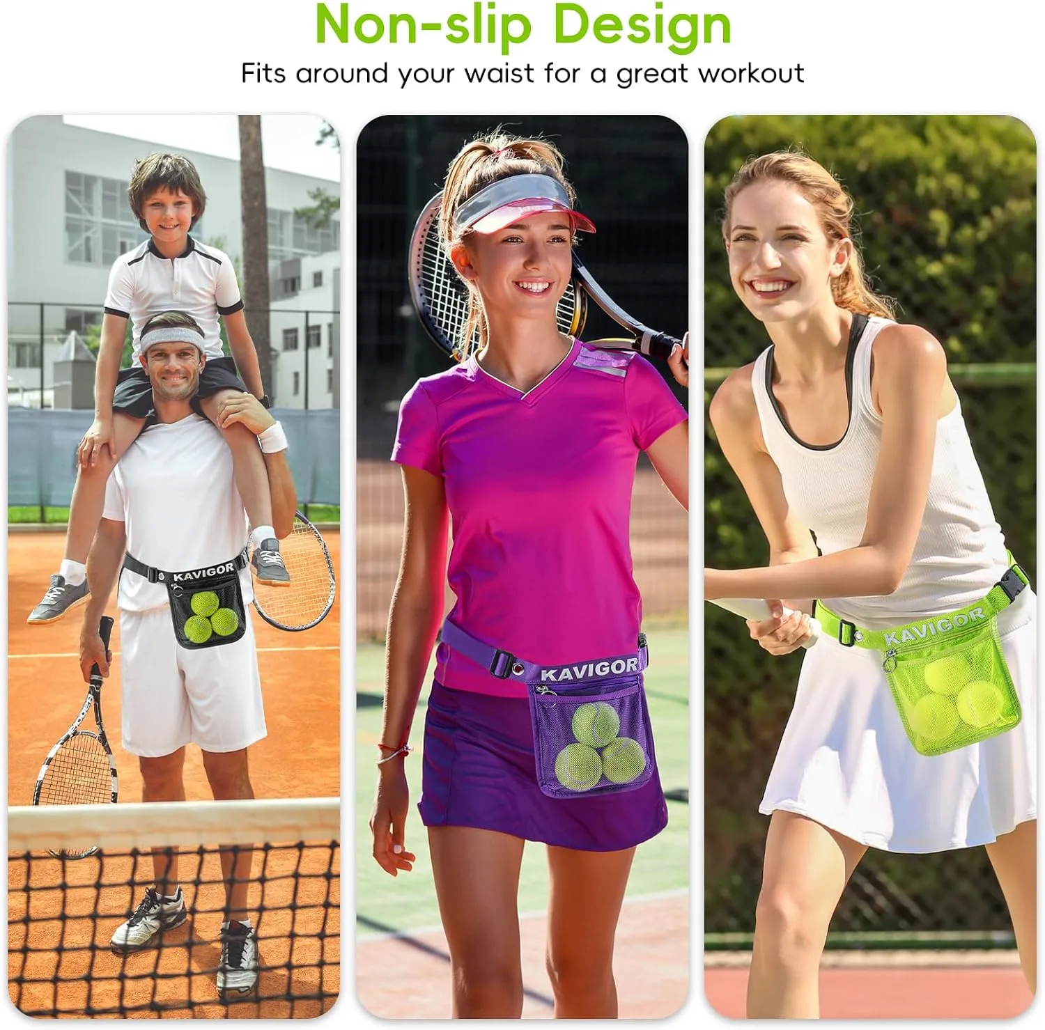 Pickleball & Tennis Ball Holder Waist Pouch Holds 3-4 Balls, Multi-Functional Sports Belt Bag with Zipper Pocket and Carabiner