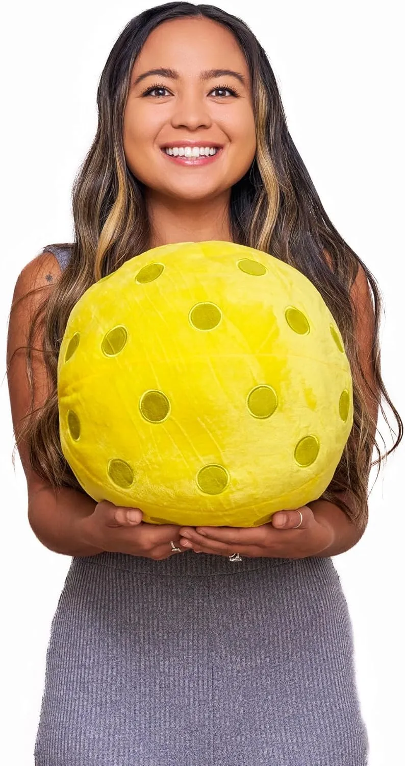 Pickleball Pillow - Huggable Plush Pickleball Cushion, 12" Soft & Comfortable Stuffed Pickleball Gift, Realistic and Funny Pillow, Gifts for Pickleball Lovers, Sports Pillow