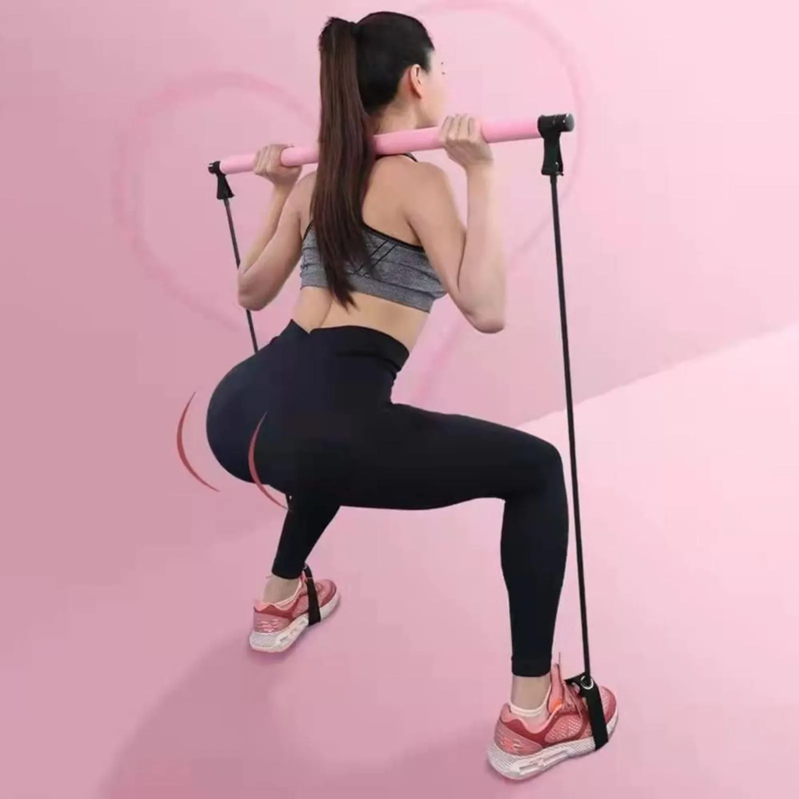 Pilates Stretch Rope Yoga Exercise Bar Portable Exercise Trainer Rope Pink