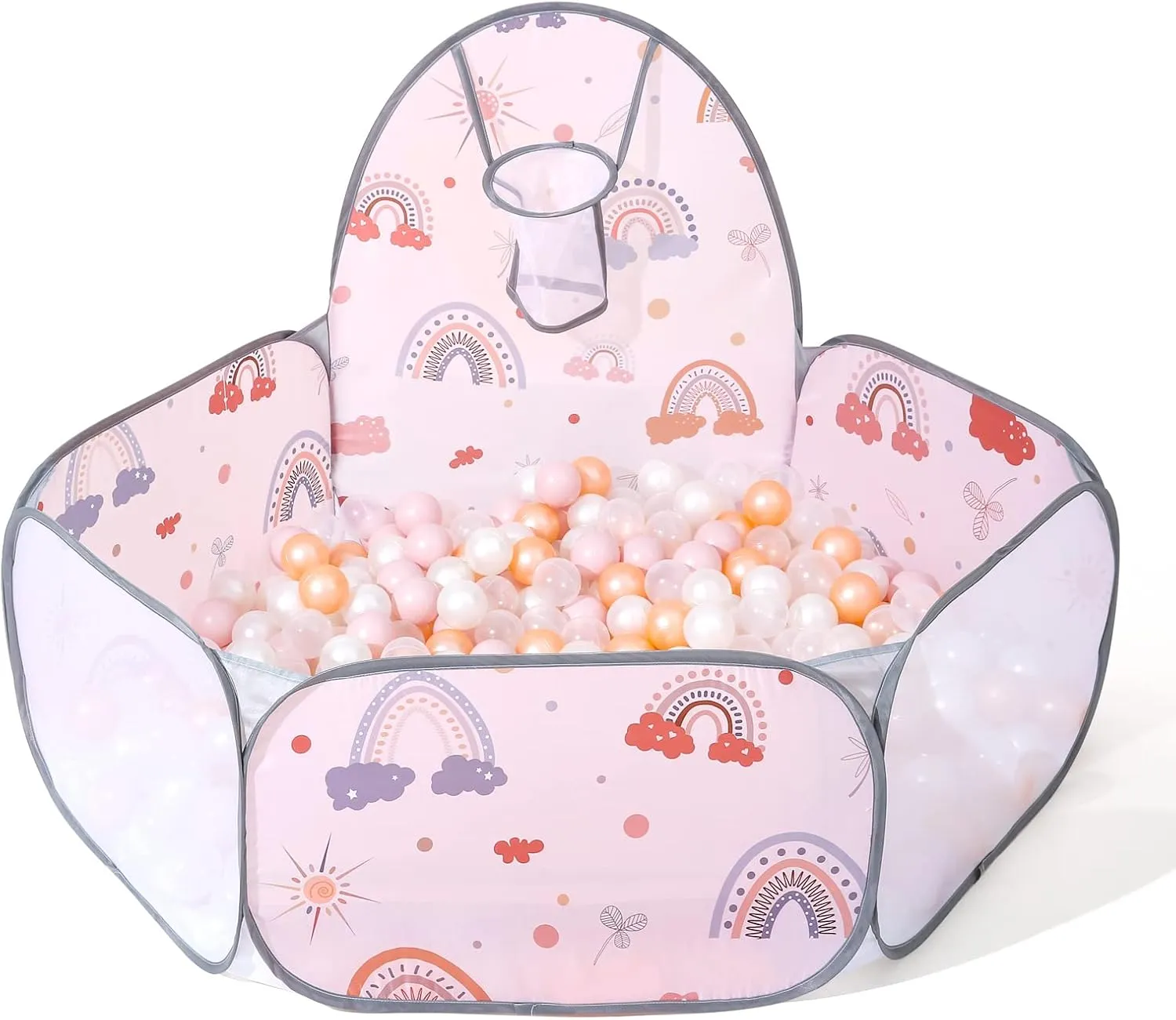 Pink Ball Pit for Toddlers- Babies Pop Up Ball Pits Children Collapsible Play Tent, Crawl Playpen Ball Poolwith Basketball Hoop and Zipper Storage Bag, Gift for Girls Dogs Cats Birthday, Ranbow