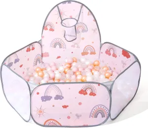 Pink Ball Pit for Toddlers- Babies Pop Up Ball Pits Children Collapsible Play Tent, Crawl Playpen Ball Poolwith Basketball Hoop and Zipper Storage Bag, Gift for Girls Dogs Cats Birthday, Ranbow