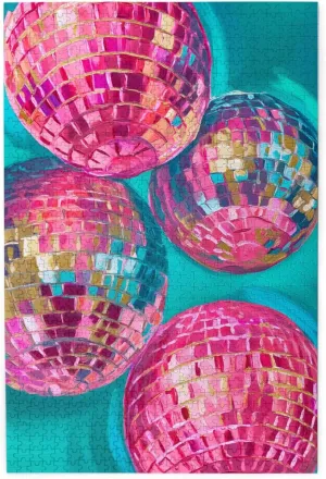 Pink Disco Balls Set Jigsaw Puzzle 1000 Piece,20x30 Inches Wooden Picture Jigsaw Puzzles for Adult Family Game