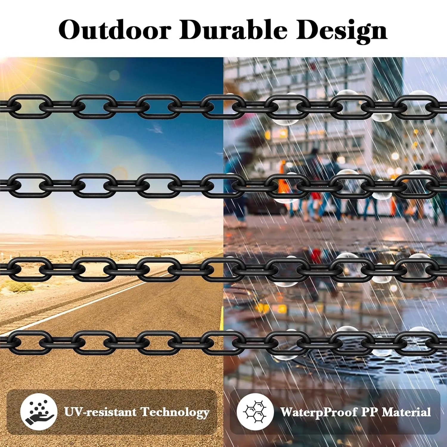 Plastic Chain, 200Ft Black Plastic Chains Links, Large Plastic Safety Chain Barrier