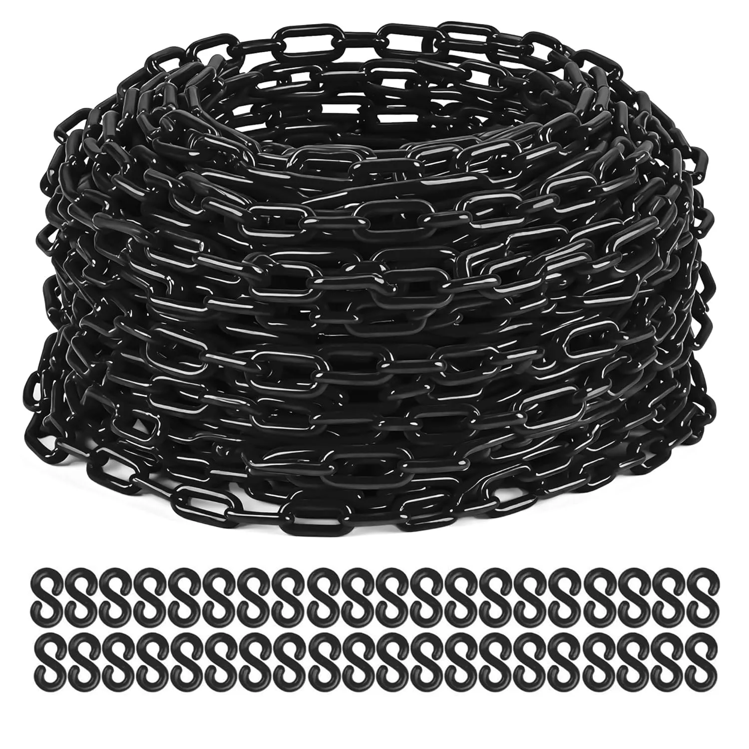 Plastic Chain, 200Ft Black Plastic Chains Links, Large Plastic Safety Chain Barrier