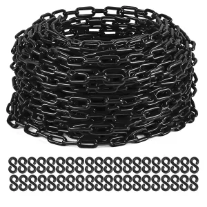 Plastic Chain, 200Ft Black Plastic Chains Links, Large Plastic Safety Chain Barrier