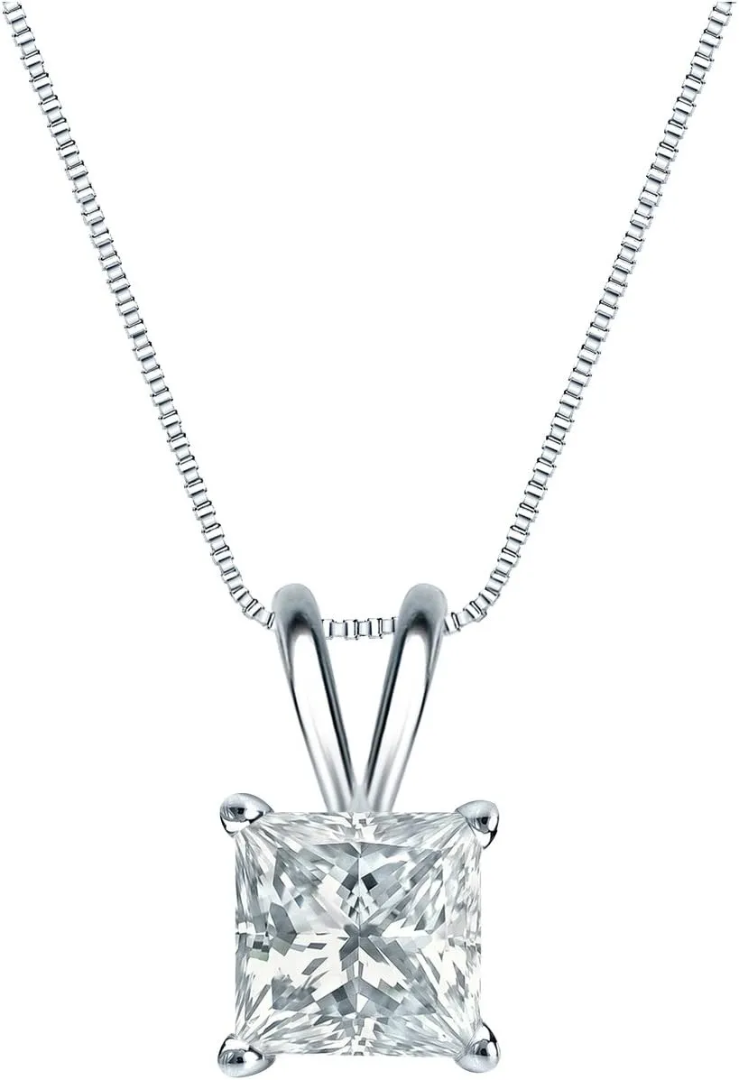 Platinum 4-Prong Basket Princess-Cut Diamond Solitaire Pendant (1/4 cttw, G-H, SI1-SI2)