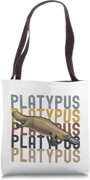 Platypus Word Repetition in Colors with Hand-drawn Platypus Tote Bag