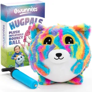 Plush Bouncy Ball for Kids, 9in Inflatable Sensory Toy with Animal Cover for Boys & Girls Ages 3 and up, Cuddly Squishy with Air Pump Included, Frizzy Hugpal