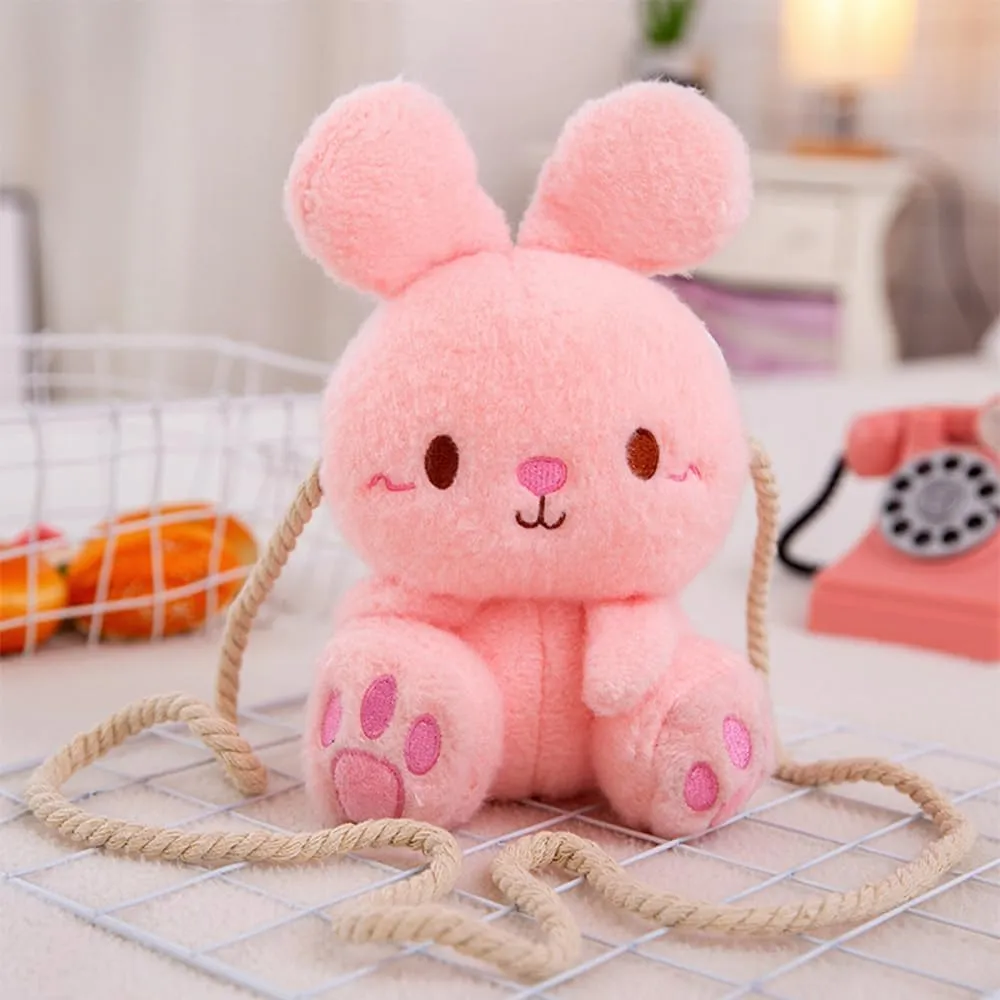 Plush Bunny Crossbody Messenger Shoulder Bag for Girls Women Cartoon Fluffy Mini Liner Rabbit Chain Wallets Bag