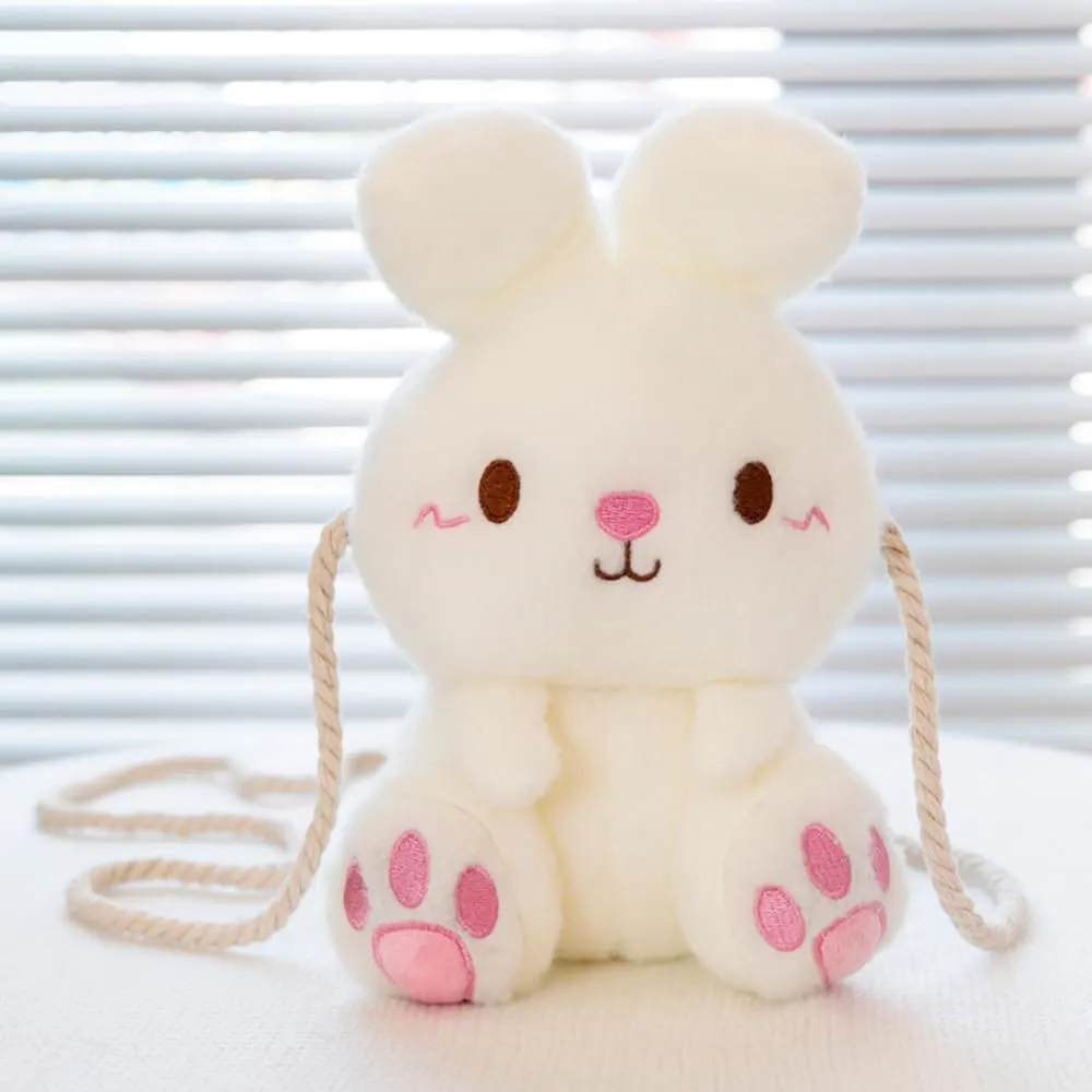 Plush Bunny Crossbody Messenger Shoulder Bag for Girls Women Cartoon Fluffy Mini Liner Rabbit Chain Wallets Bag