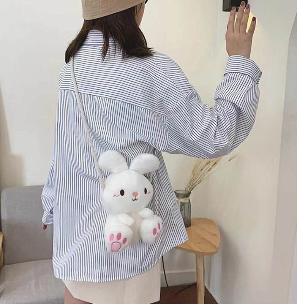 Plush Bunny Crossbody Messenger Shoulder Bag for Girls Women Cartoon Fluffy Rabbit Chain Wallets Bag