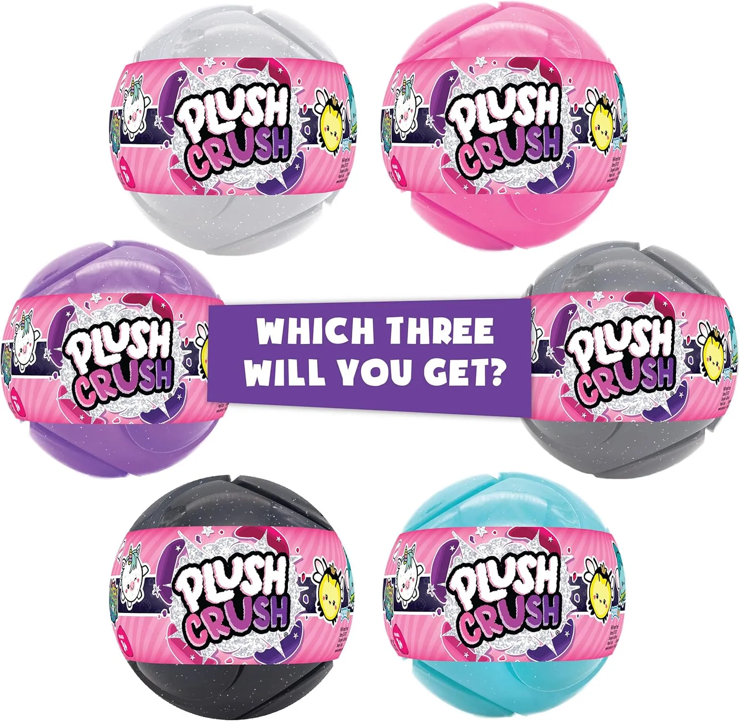 Plush Crush - Series 3 - Puzzle Ball (3-Pack), Surprise Collectible Character Bouncy Ball Plush Toy, Blind Bag by Scentco