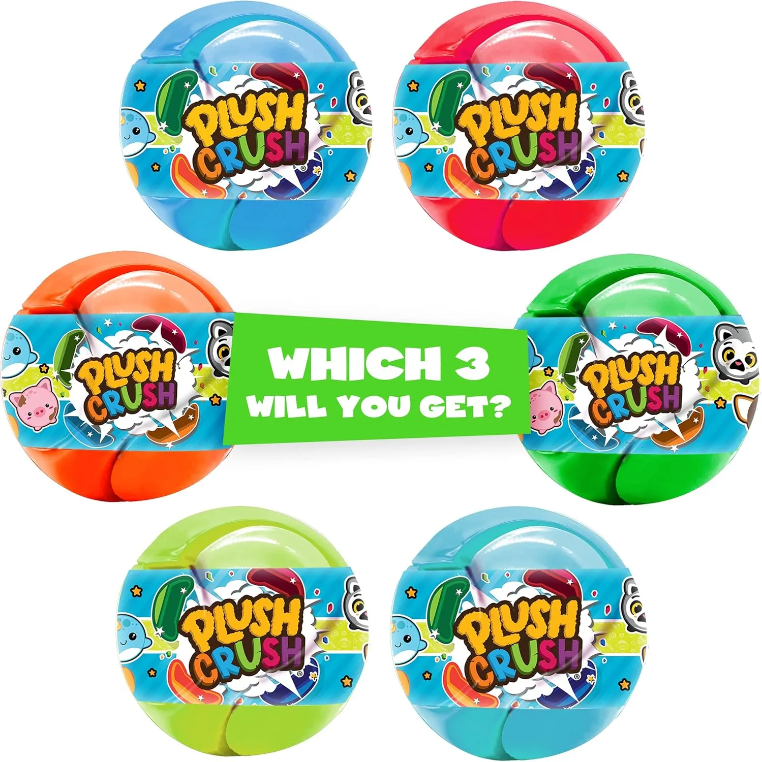 Plush Crush - Series 5 - Puzzle Ball (3-Pack), Surprise Collectible Character Bouncy Ball Plush Toy, Blind Bag by Scentco
