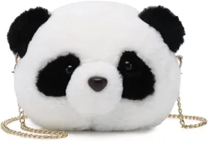 Plush Panda Purse for Women, Cute Carton Crossbody Bag Small Fluffy Panda Shoulder Bag, Mini Plush Animal Bag with Removable Gold Chain for Travel (Black Panda)