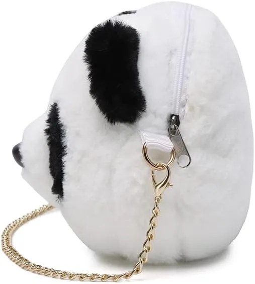 Plush Panda Purse for Women, Cute Carton Crossbody Bag Small Fluffy Panda Shoulder Bag, Mini Plush Animal Bag with Removable Gold Chain for Travel (Black Panda)