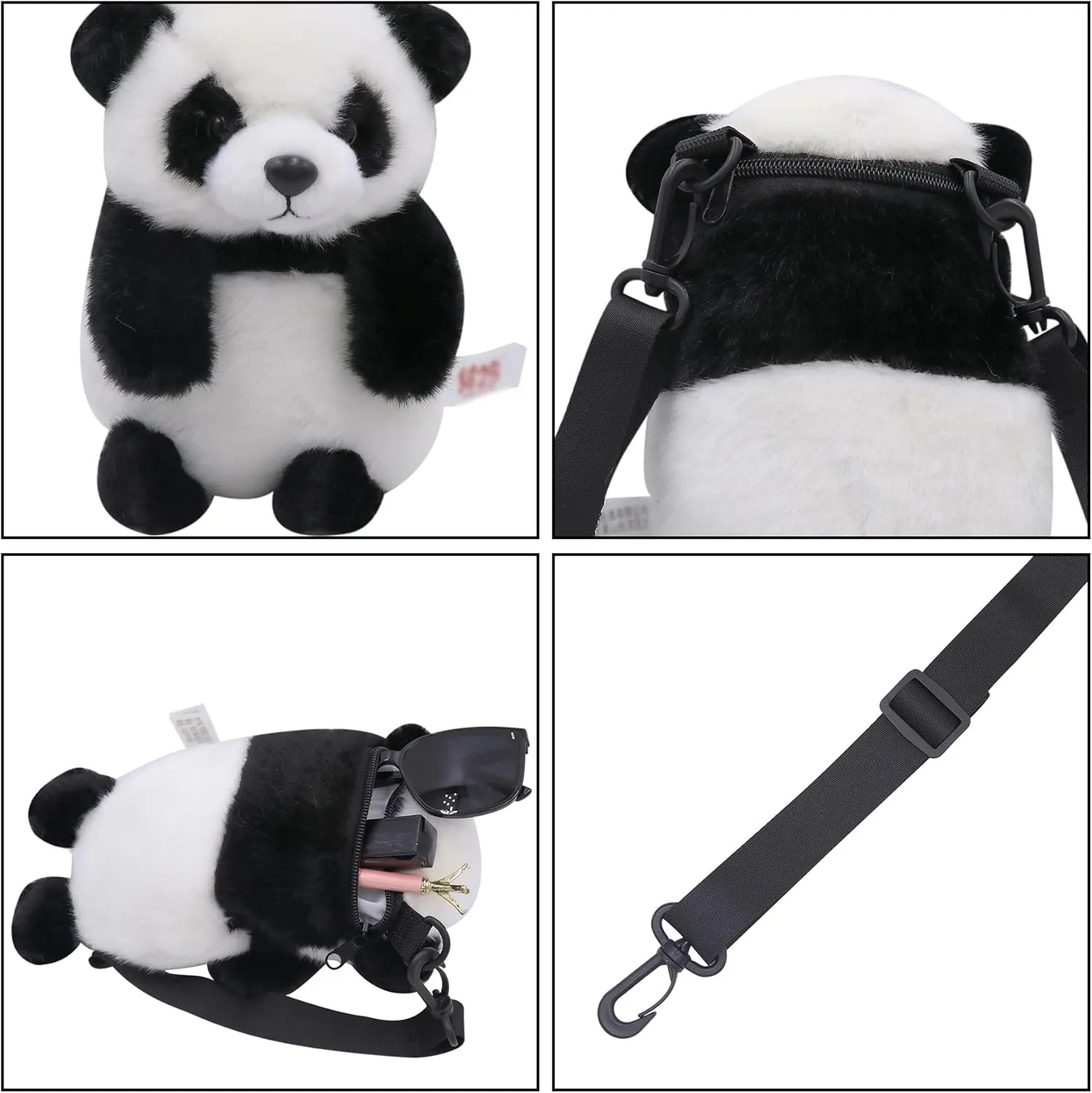 Plush Tiger Panda Crossbody Purse for Women Girls Small Fluffy Animal Shoulder Plush Tiger Panda Doll Cute Purse