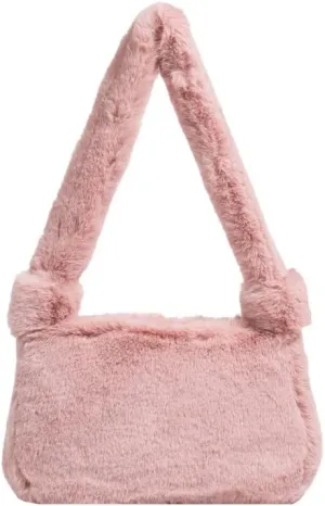 Plush Tote Bag Y2K Fuzzy Furry Hobo Bag Solid Purse Plush Aesthetic Shoulder Bag Accessories for Autumn Winter (Pink)