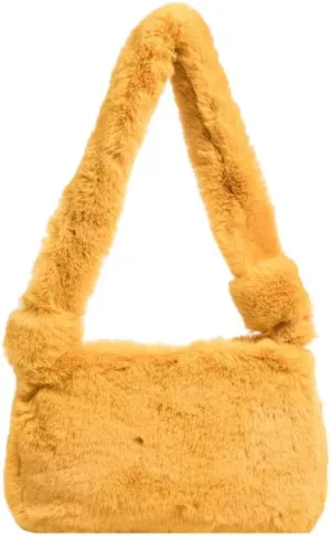 Plush Tote Bag Y2K Fuzzy Furry Hobo Bag Solid Purse Plush Aesthetic Shoulder Bag Accessories for Autumn Winter (Yellow)