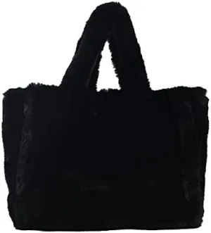 Plush Tote Bag Y2K Women Aesthetic Fuzzy Underarm Bag Furry Warm Winter Shoulder Bag Trendy Accessories (Black)