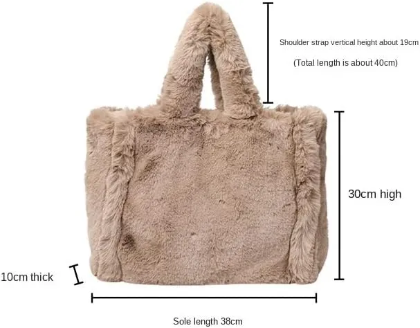 Plush Tote Bag Y2K Women Aesthetic Fuzzy Underarm Bag Furry Warm Winter Shoulder Bag Trendy Accessories (Black)