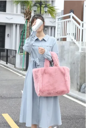 Plush Tote Bag Y2K Women Aesthetic Fuzzy Underarm Bag Furry Warm Winter Shoulder Bag Trendy Accessories (Pink)