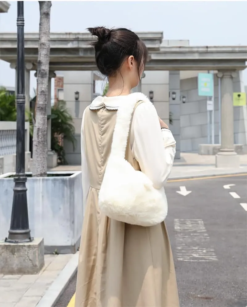 Plush Underarm Bag Y2K Women Aesthetic Fuzzy Tote Bag Furry Warm Winter Shoulder Bag Accessories (Beige)