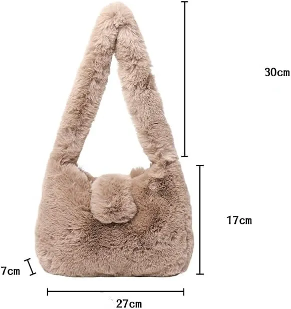Plush Underarm Bag Y2K Women Aesthetic Fuzzy Tote Bag Furry Warm Winter Shoulder Bag Accessories (Blue)