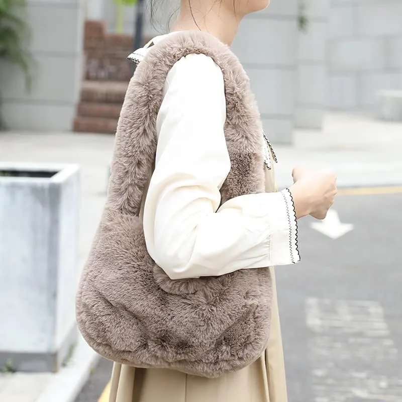 Plush Underarm Bag Y2K Women Aesthetic Fuzzy Tote Bag Furry Warm Winter Shoulder Bag Accessories (Blue)