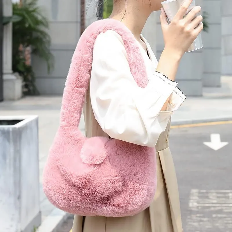 Plush Underarm Bag Y2K Women Aesthetic Fuzzy Tote Bag Furry Warm Winter Shoulder Bag Accessories (Blue)