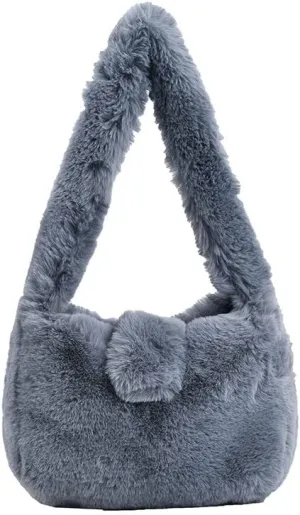 Plush Underarm Bag Y2K Women Aesthetic Fuzzy Tote Bag Furry Warm Winter Shoulder Bag Accessories (Blue)