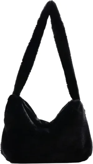 Plush Zabra Printed Tote Bag Y2K Fuzzy Fluffy Shoulder Bag Plush Aesthetic Purse Underarm Bag for Autumn Winter