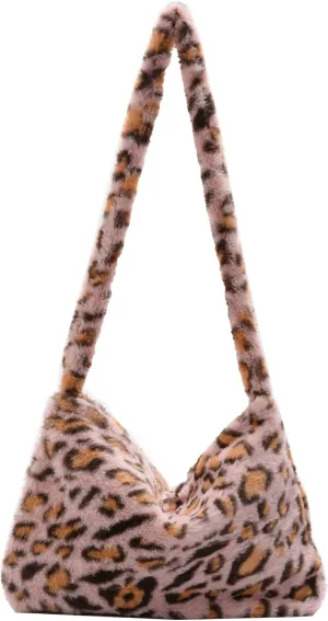 Plush Zabra Printed Tote Bag Y2K Fuzzy Fluffy Shoulder Bag Plush Aesthetic Purse Underarm Bag for Autumn Winter