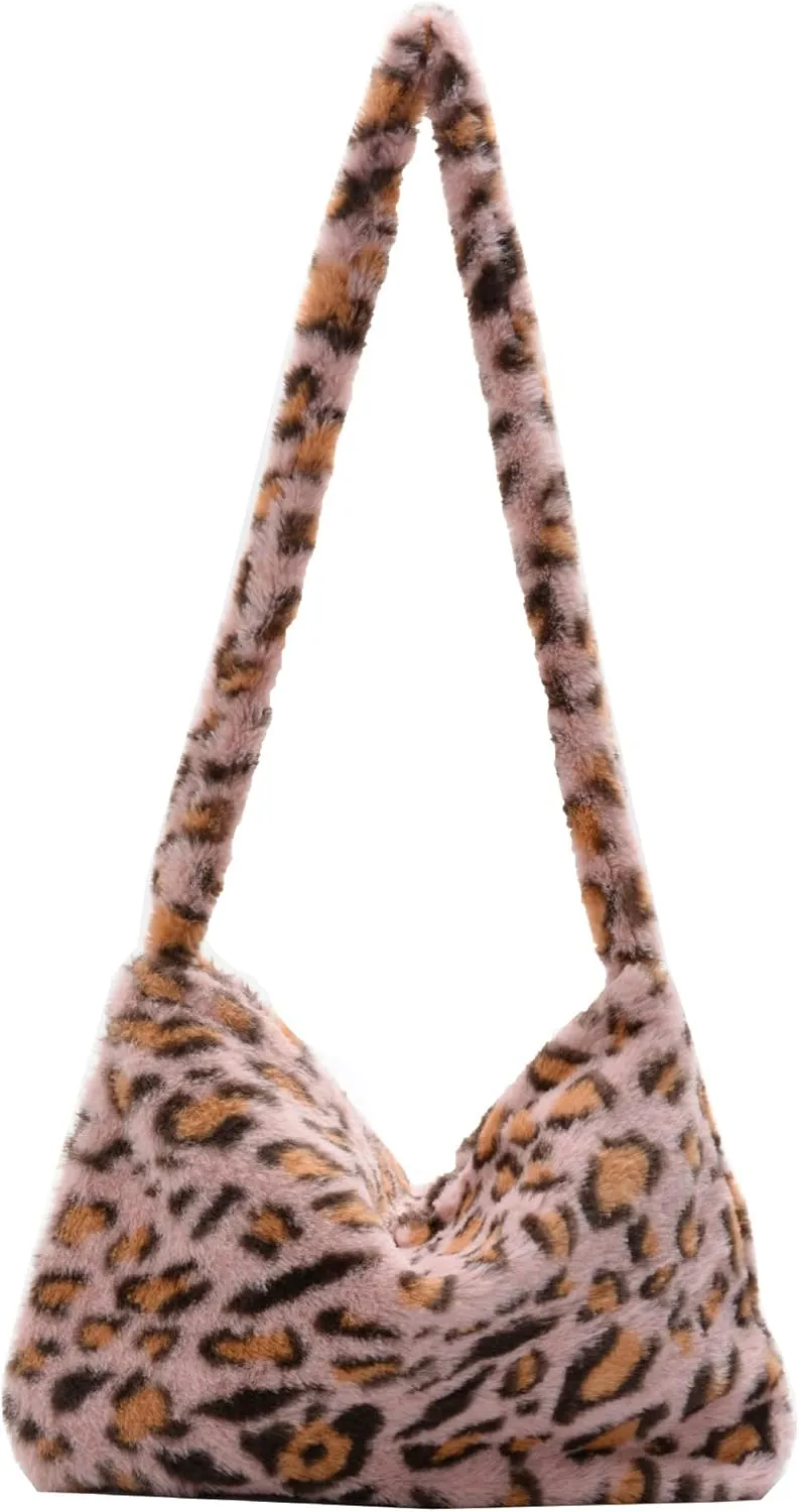 Plush Zabra Printed Tote Bag Y2K Fuzzy Fluffy Shoulder Bag Plush Aesthetic Purse Underarm Bag for Autumn Winter