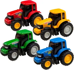 PMT Holdings Playmaker Toys 4 Pack Toy Tractors, Pull-Back Tractors Comes with 1 Blue, 1 Green, 1 Orange, 1 Red (4 Tractors) 9665D 0