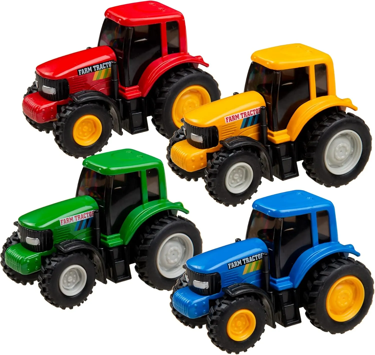 PMT Holdings Playmaker Toys 4 Pack Toy Tractors, Pull-Back Tractors Comes with 1 Blue, 1 Green, 1 Orange, 1 Red (4 Tractors) 9665D 0