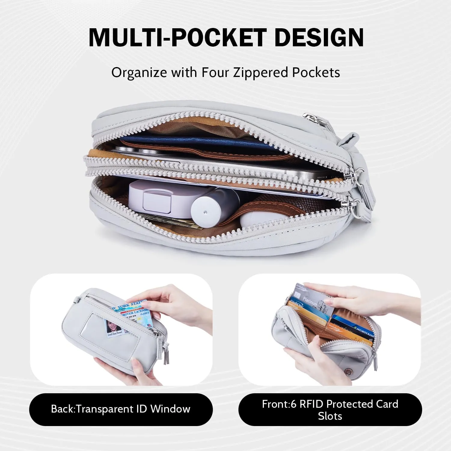 POIUGOYA Small Nylon Crossbody Bags for Women,RFID Wristlet Purse Built in Wallet, 4 Zipper Crossbody Wallet Phone Organizer