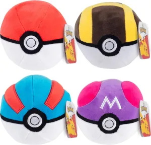 Pokemon 5" Poké Ball Plush 4-Pack - Pokeball, Great, Ultra, Master - Officially Licensed - Soft Stuffed Toy with Weighted Bottom - Gift for Kids, Boys, Girls - 2 
