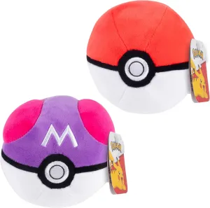 Pokemon 5" Poke Ball & Master Ball Plush, 2-Pack - Officially Licensed - Generation 1 Pokeball - Authentic Soft Stuffed Toy with Weighted Bottom - Gift for Kids, Boys, Girls - 2 