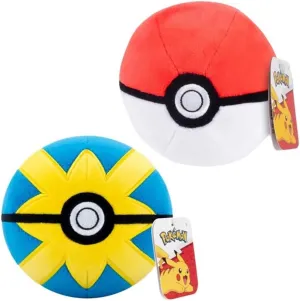 Pokemon 5" Poke Ball & Quick Ball Plush 2-Pack - Officially Licensed - Authentic Soft Stuffed Pokeball Toy w/Weighted Bottom - Gotta Catch 'Em All - Gift for Kids, Boys, Girls - 2 